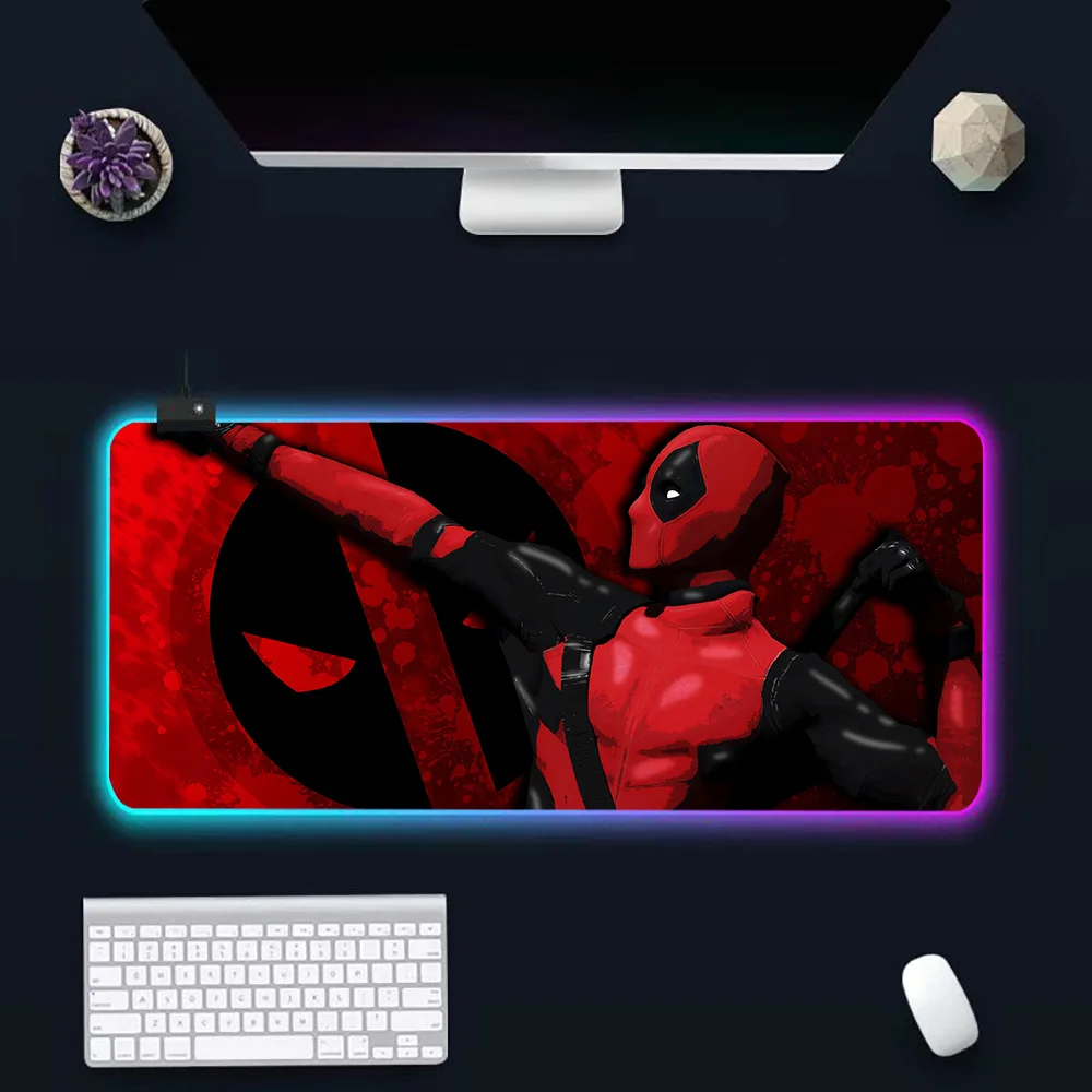 Super Hero Deadpools RGB Pc Gamer Keyboard Mouse Pad Mousepad LED Glowing Mouse Mats Rubber Gaming Computer Mausepad