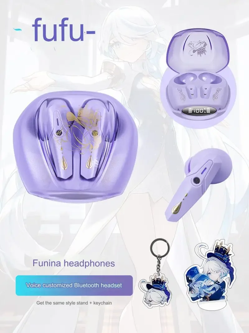 Game Genshin Impact Headphone Cute Furina Customized Bluetooth 5.3 Headset Cosplay Active Noise Cancellation Earbuds