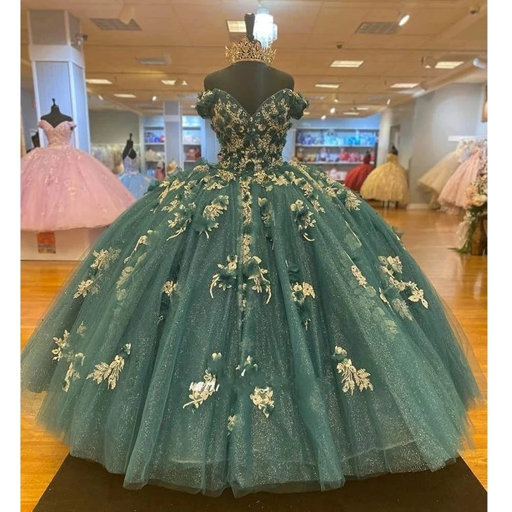 Real Photos Ball Gown Quinceanera Dress 2023 Glitter Tulle Short Sleeves Vestido De 15 Anos Sweet 16 Party Gowns Robe De Soirée