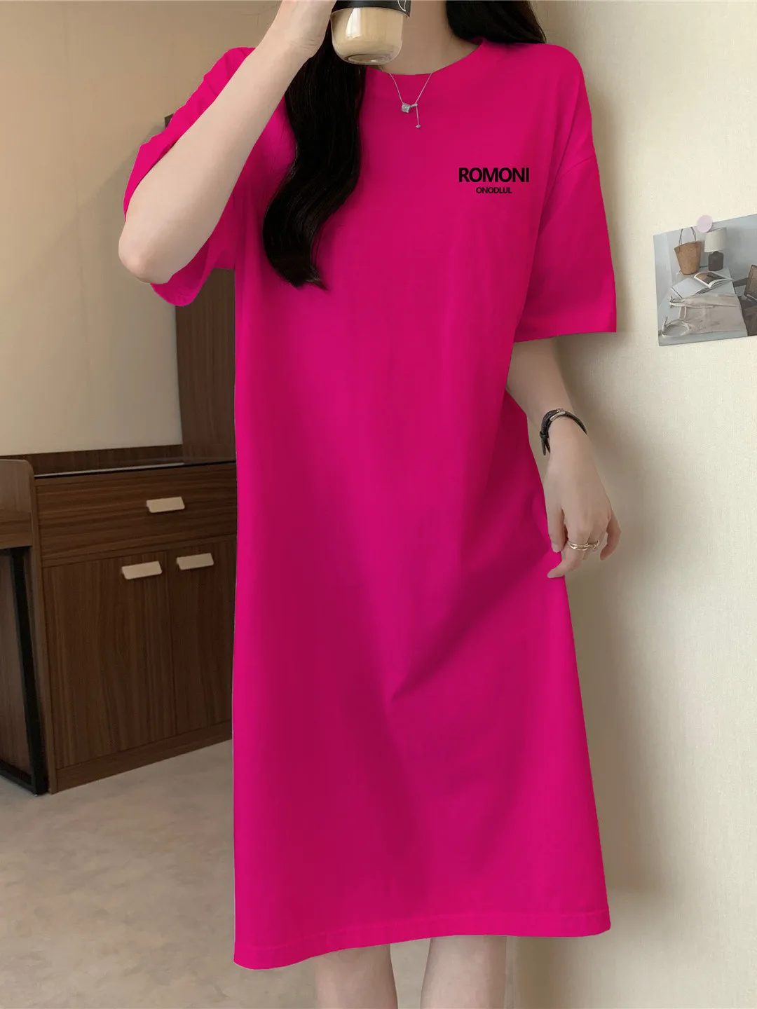 Cotton Mid-Length Short-Sleeve Women's Nightgown Summer Loose plus Size Sleepwear Home Clothes Knee-High Dress