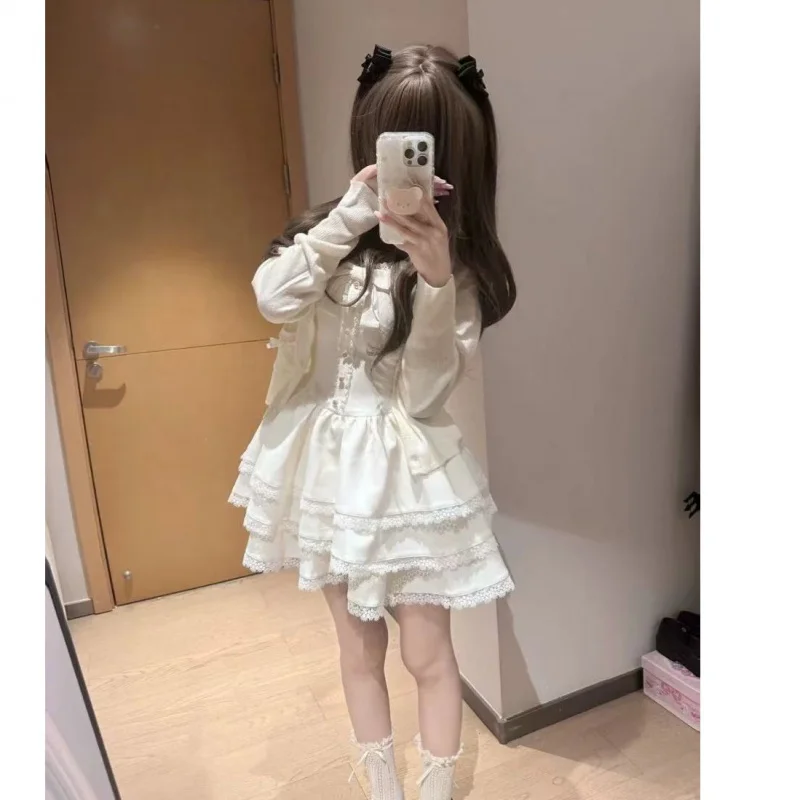 First Love Sweet Color Short Skirt Dress Set for Women, Cute Cake Puff Skirt, Little Skirt Sweet Girl Set for Women in Autumn an