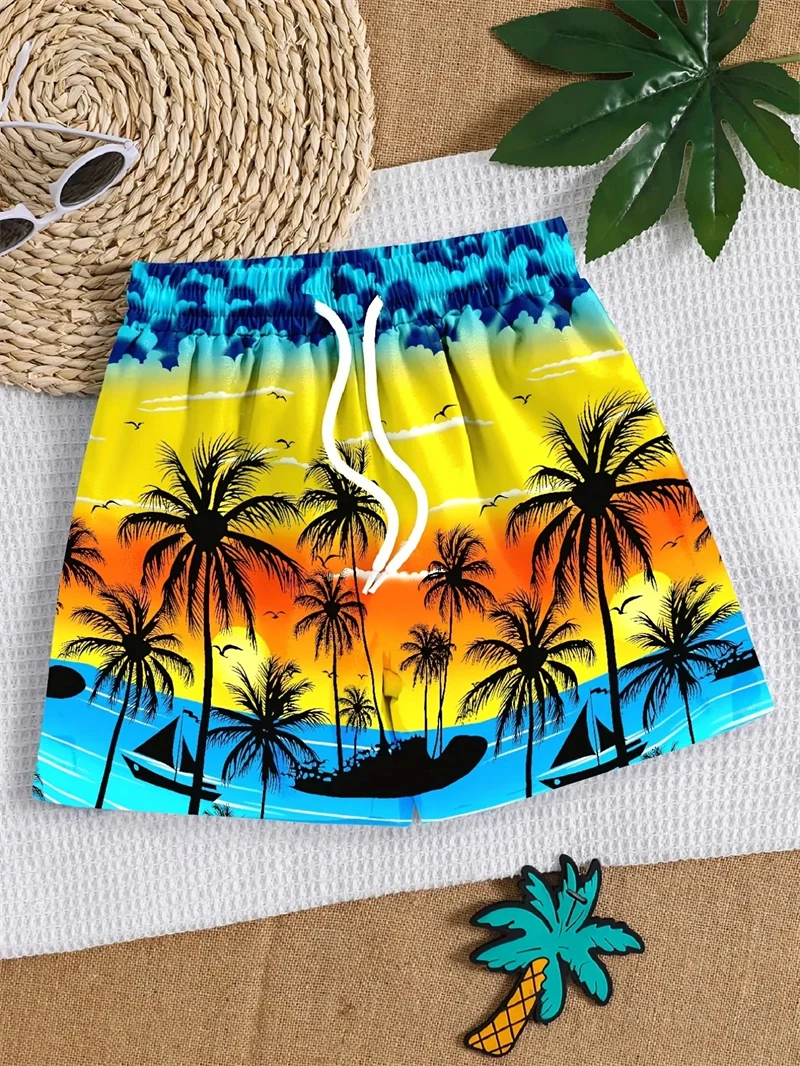 

Модные гавайские шорты с рисунком кокосовой пальмы для мужчин, летние модные купальники, пляжные шорты с 3D принтом, повседневные короткие брюки большого размера