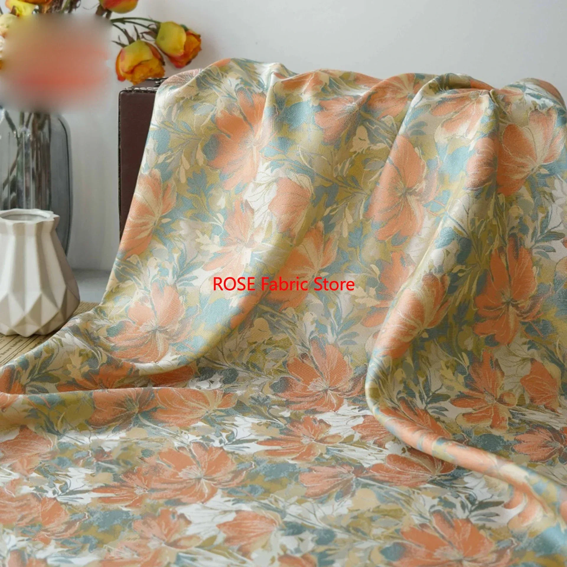 1 meter Oil Painting Style Dyed Floral Jacquard Fabric Soft Dress Skirt Bag Pillow Cover Decorative Sewing Fabric