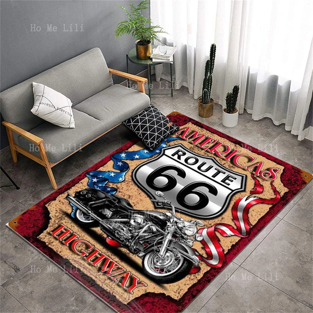 American Boutique Route Nostalgic Art America'S Most Beautiful Highway 66 Non Slip Flannel Carpet For Home Decoration