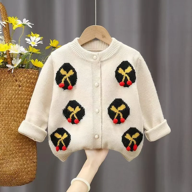 Girls' Sweater Cardigan 2025 New Korean Version Of Maillard Spring and Autumn Sweater Children's Coat Little Girl Foreign Style