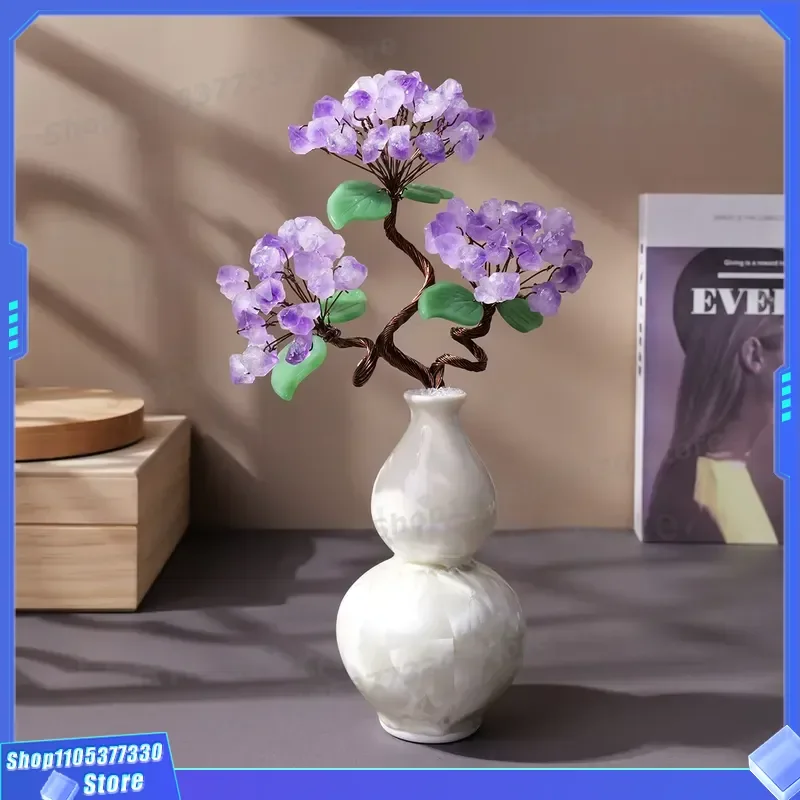 Natural Amethyst Crystal Tooth Flower Bonsai Tree Lucky Ornament Handmade Crafts Home Decoration Wholesale Gift for Living