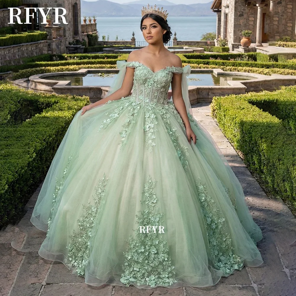 

RFYR Flufy Quinceanera Dress Ball Gown Lace Evening Dress Tulle Princess Party Gpwns Fairy Gowns فساتين مناسب