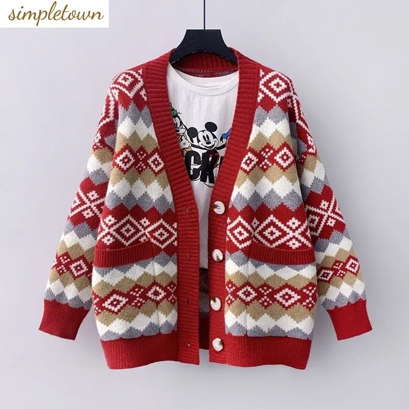 

2023 Autumn/Winter Korean Edition New Stripe Contrast Lingge Sweater Cardigan Autumn V-Neck Knit Coat Women