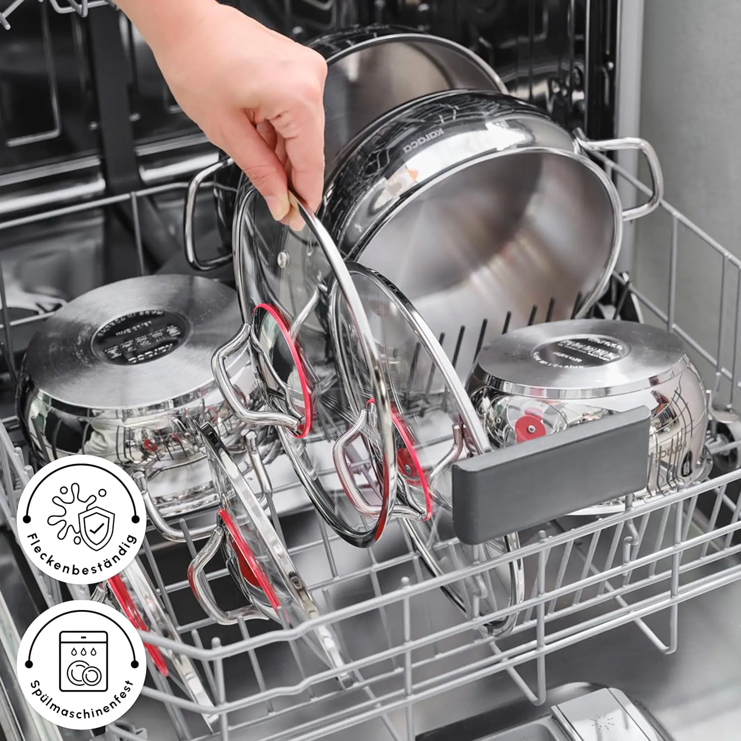 طقم أواني طهي مكون من 8 قطع مصنوع من طقم أواني فولاذية، طقم أواني طهي، أطقم أواني طهي، ستانلس ستيل، مناسب للحث مع غطاء زجاجي