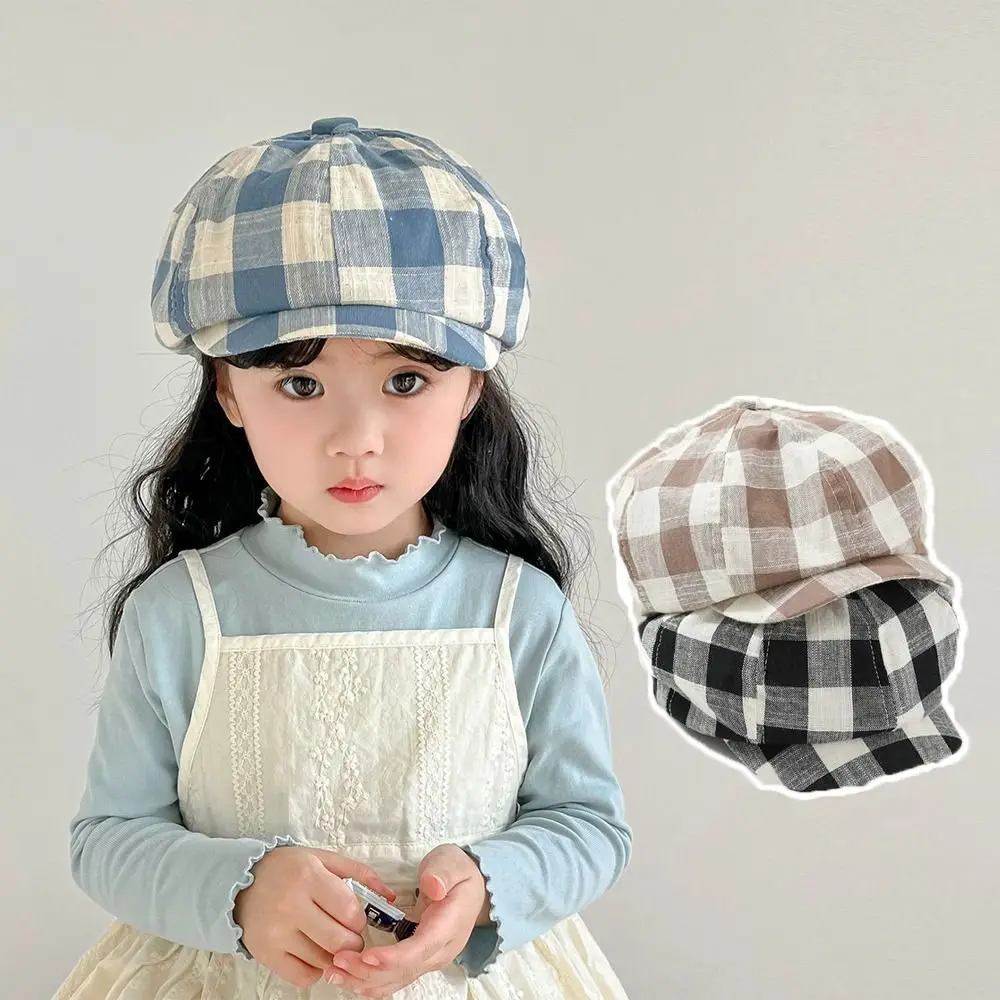 

Fashion Plaid Newsboy Cap Vintage Korean Children's Beret Retro Outdoor Peaked Caps Boys Girls
