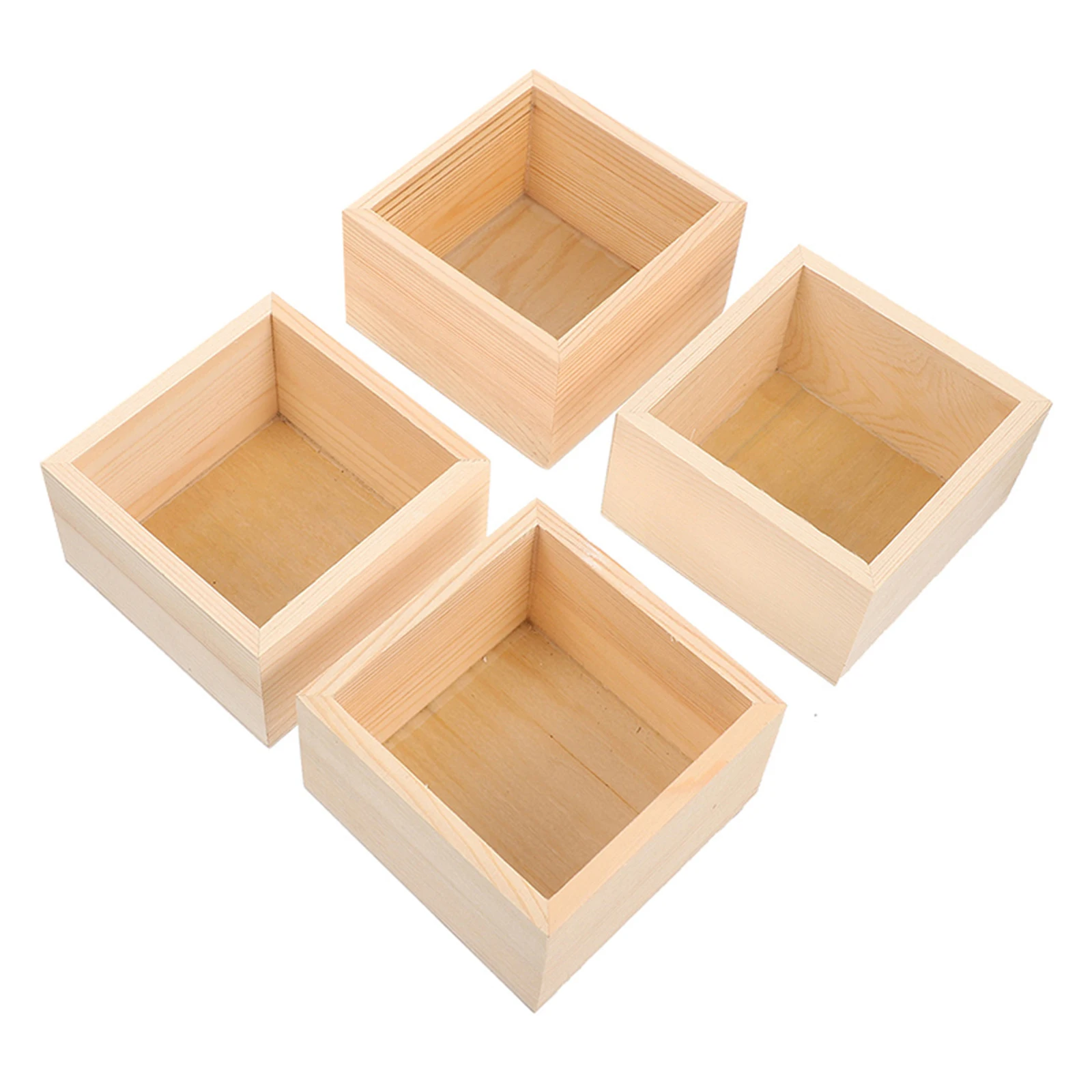 

4pcs Wooden Storage Boxes Small Square Craft Box For Jewelry Organizer Desktop Decorative Wooden Crates Multipurpose Gift Box