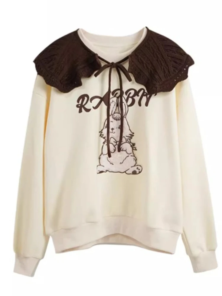 OLrain Women's Sweatshirt 2025 Autumn O-neck Long Sleeve Top Fashion Loose Fit Cute Cartoon Pullovers Female Clothing O23DR85219
