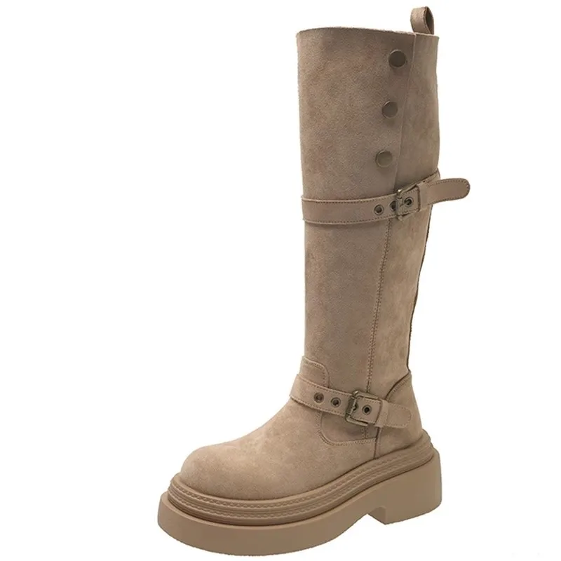 

Vintage Knight Women Mid Calf Boots Fashion Slip On Long Booties Autumn Winter Thick Heels Ladies Shoes