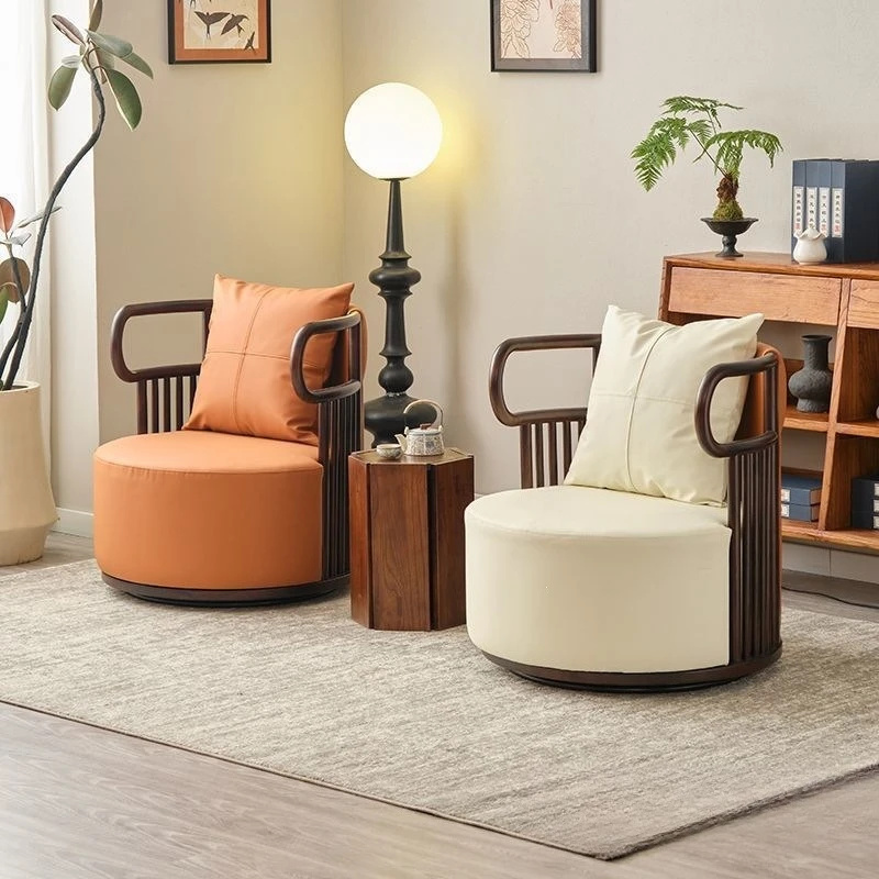 New Chinese leisure sofa chair upgraded old elm solid wood sofa chair balcony leisure chair negotiation