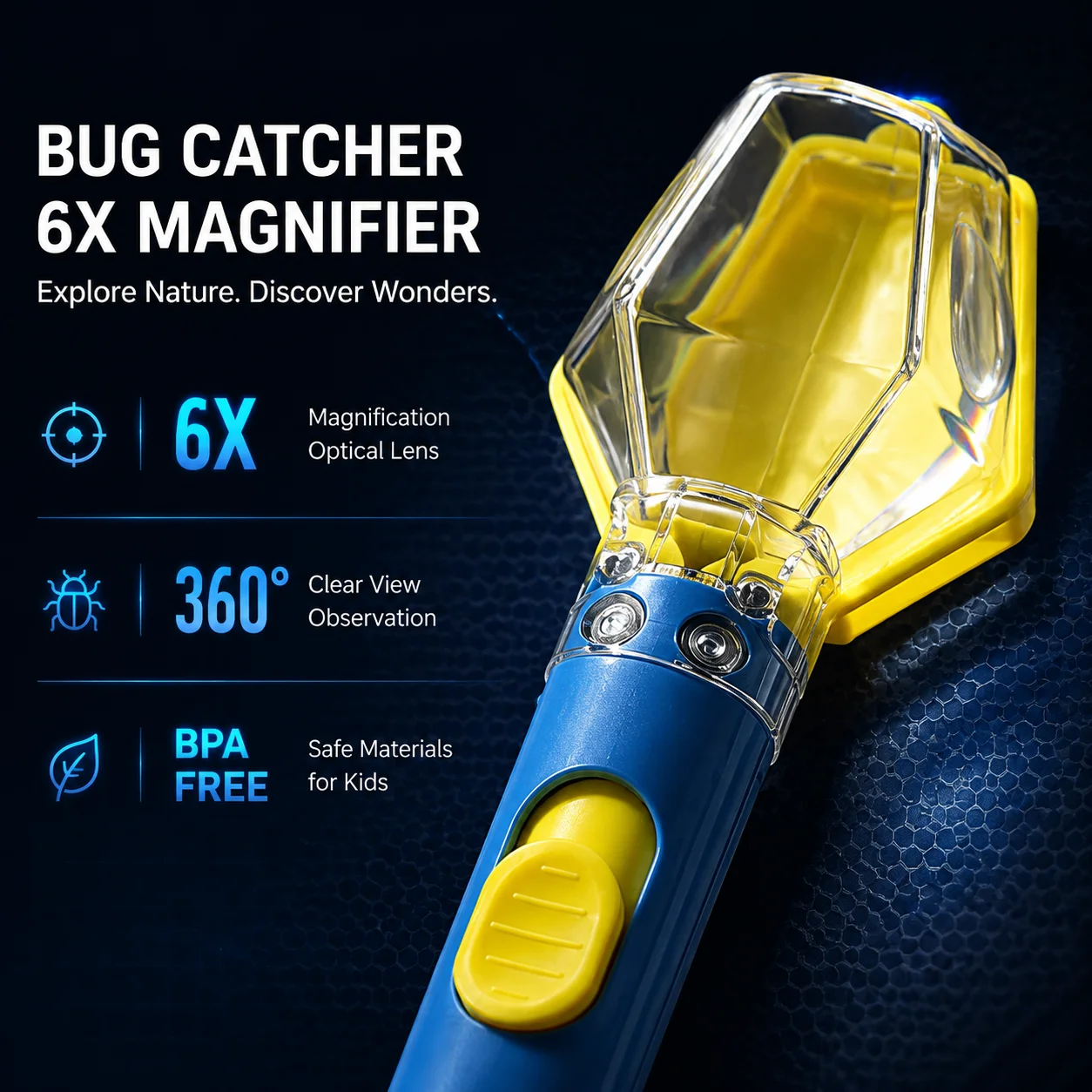 Insect Catcher Kit with 6X Magnifying Glass Transparent Observation Box Safe Rounded Design for Outdoor Nature Exploration