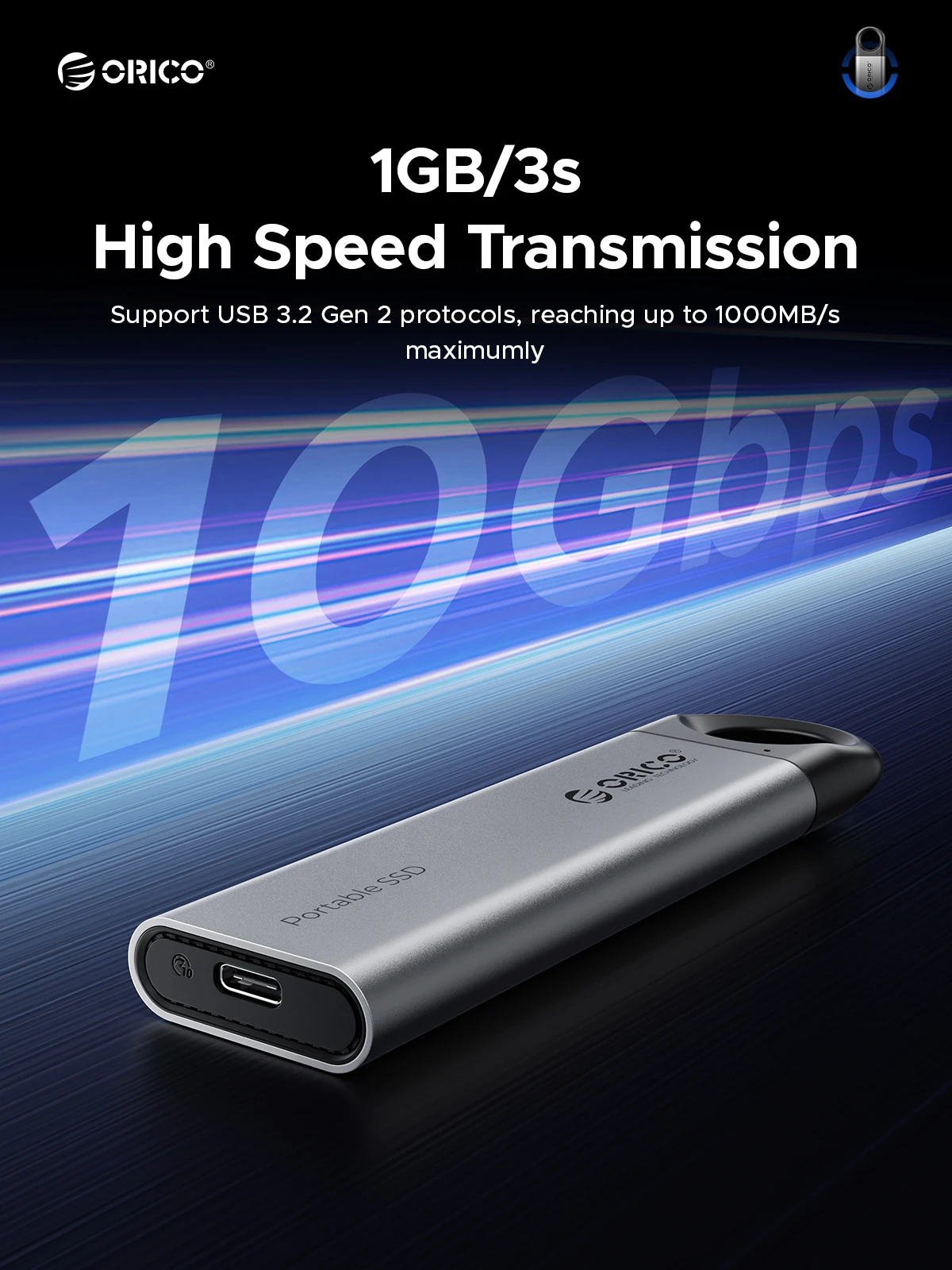 ORICO C10 Portable SSD External Hard Drive USB3.2 Type-C 1000MB/S Mini Size PSSD for Laptop Desktop Office Work Video Recording