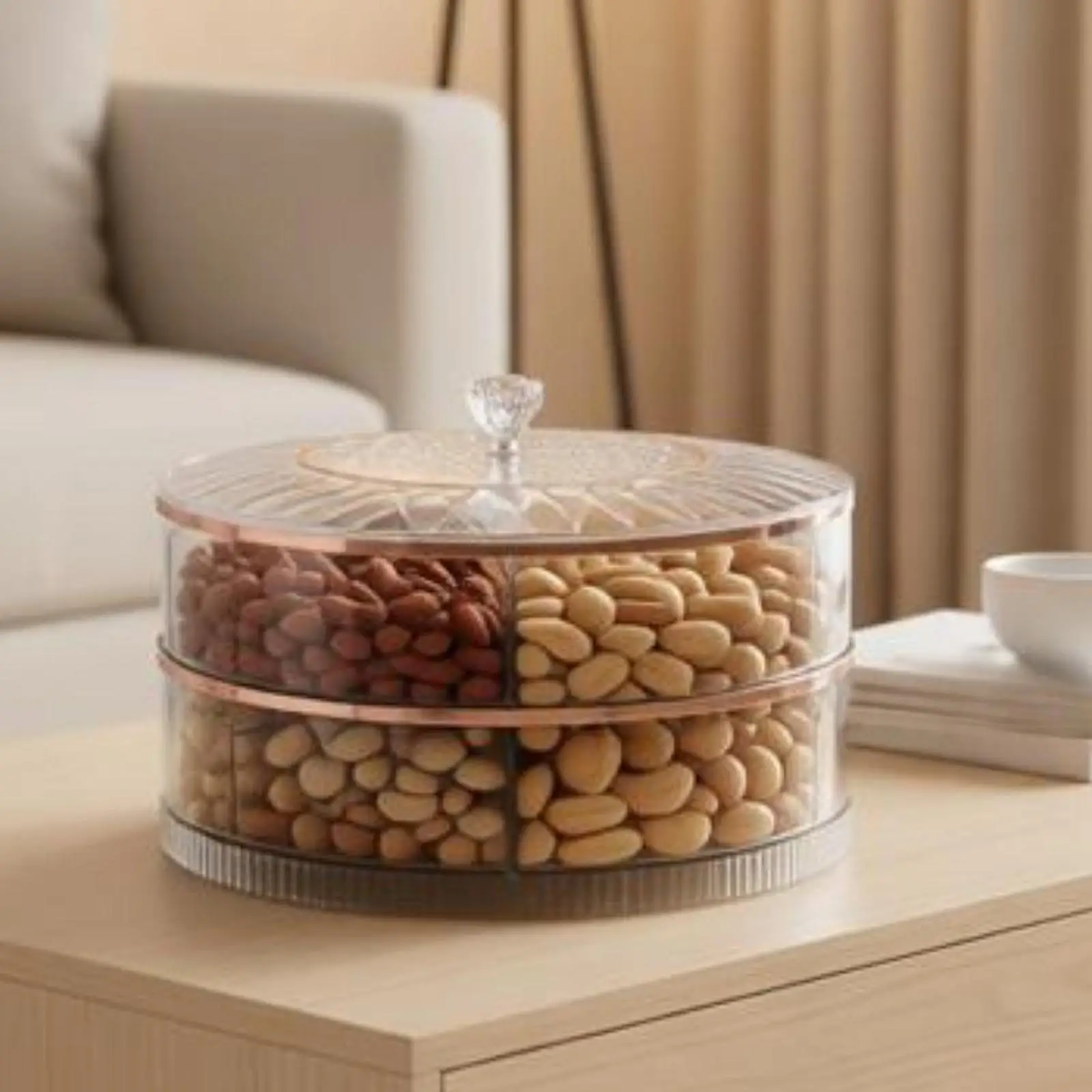Candy Nut Storage Tray Seven Section Rotating PET Serving Plate Clear Modern Snack Dish Decorative Tray for Living Room Decor
