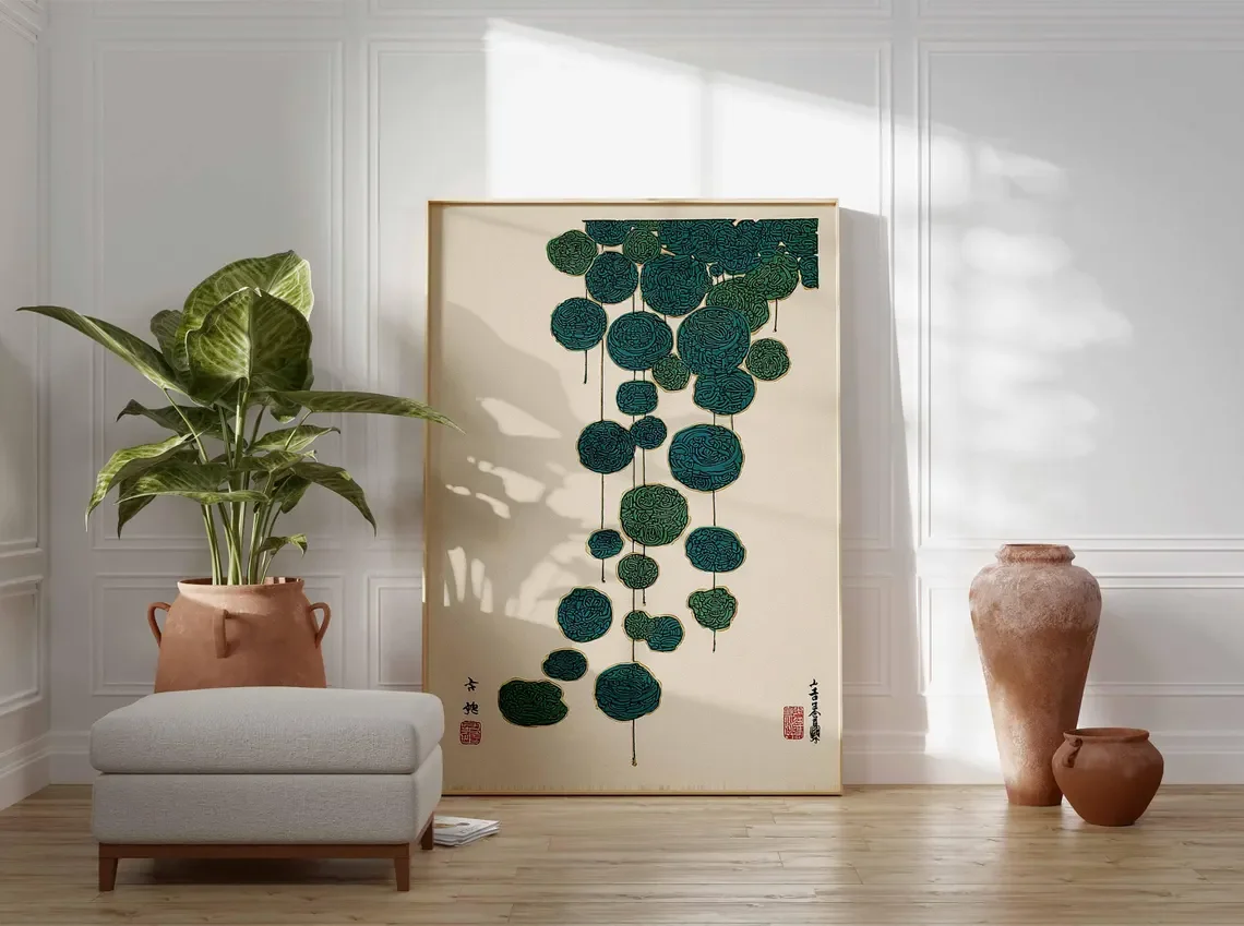 Japanese Lotus Art Print, Minimalist Zen Wall Art, Vintage Botanical Poster, Asian Inspired Home Decor, Serene Nature Illustrati image 6