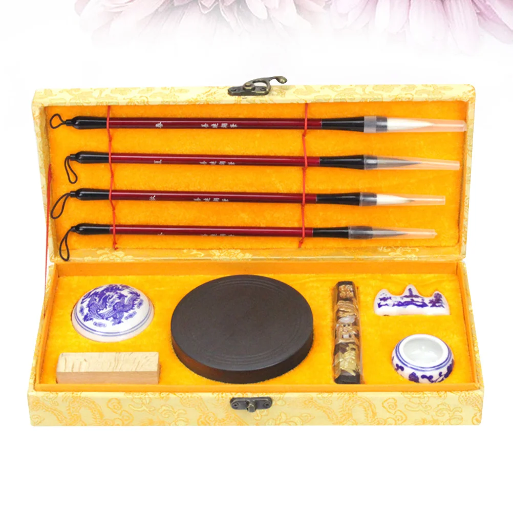 1Set Chinese Calligraphy Brush Set Four Treasures of The Study Traditional Writing Ink Stick Paper Inkstone Gifts for Beginners