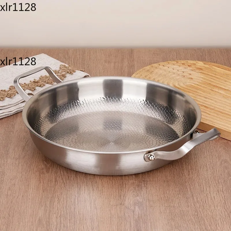 Double Ear Titanium Hammered Frying Pan Non-Stick Flat Bottom Skillet for Home Steak Frying