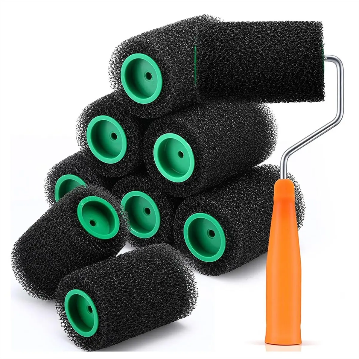 HITL 9 Pcs Textured Paint Roller Kit, 4 Inch Bed Liner Roller Covers with Frame for Truck Coatings and Non-Slip Surfaces