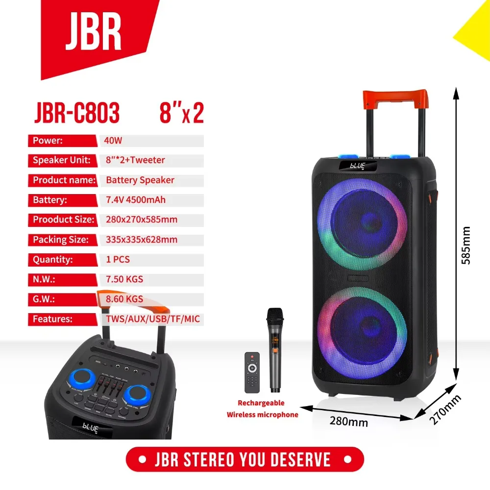 

Portable Subwoofer Speaker Factory Wholesale Dual 10-Inch Horn RGB Wireless Mic Battery Plastic Remote Big TWS Rollyeb For Party