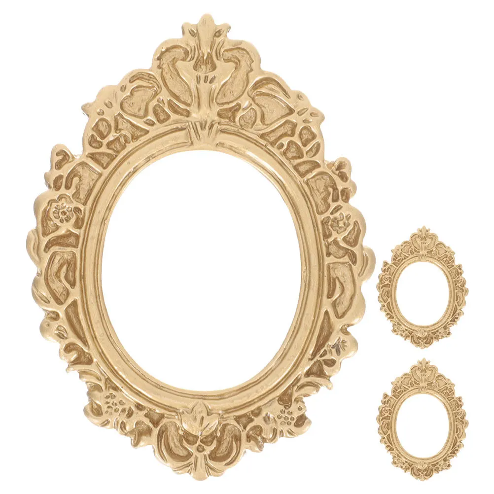 

3Pcs Mini Resin Picture Frame Golden Finish Retro Tiny Photo Frame for Desk Shelf Decor Craft Display Accessory