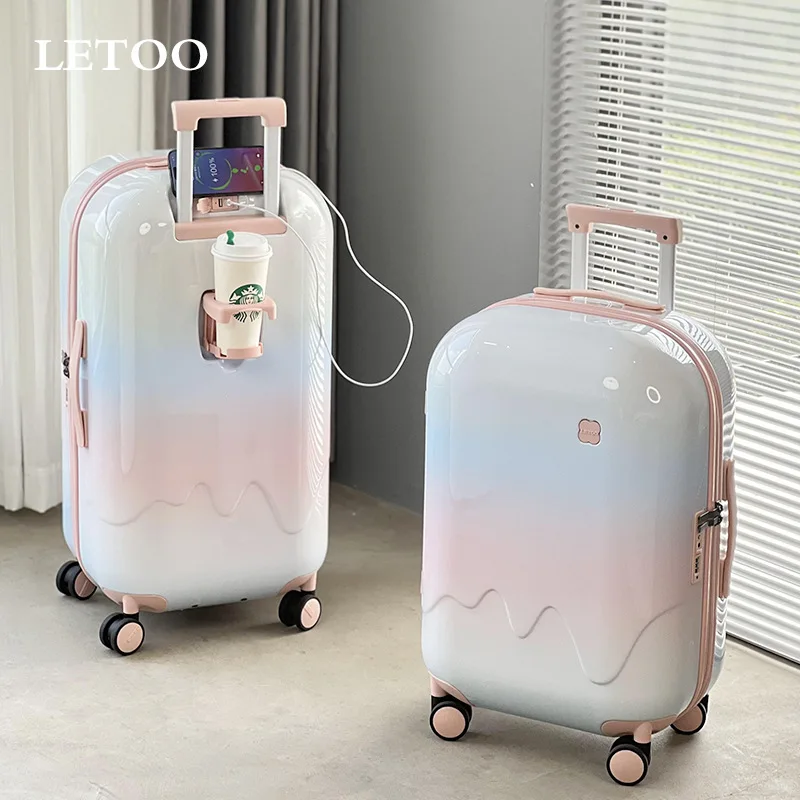 DOIAESKV high-value suitcase 20-26 inch anti-drop boarding ultra-light trolley case password box gradual change color travel bag