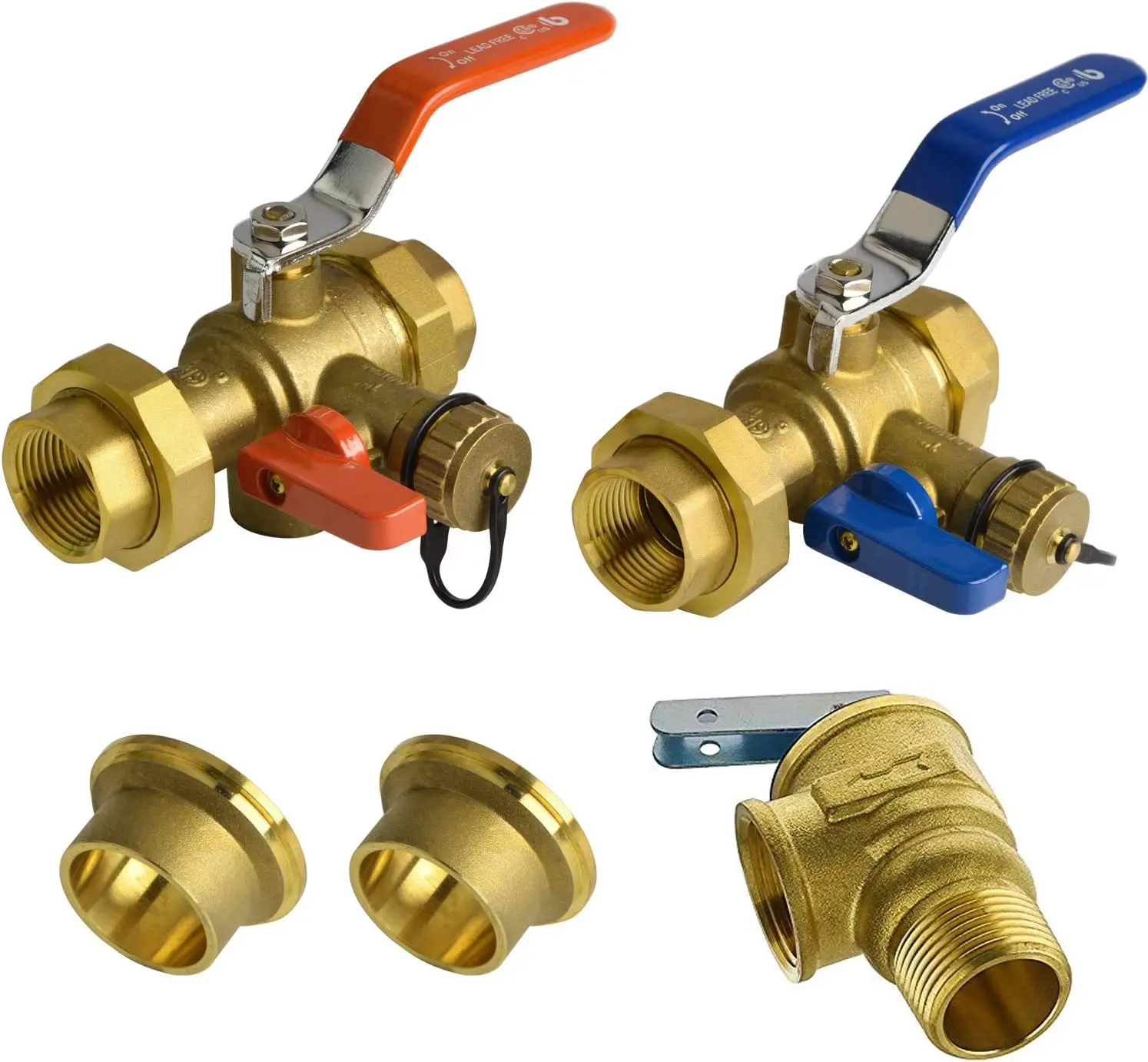 Tankless Water Heater Service Valve Kit W/ Pressure Relief Valve Included 2 Pcs SWT Connections, 1-Inch IPS Isolator Clean Brass