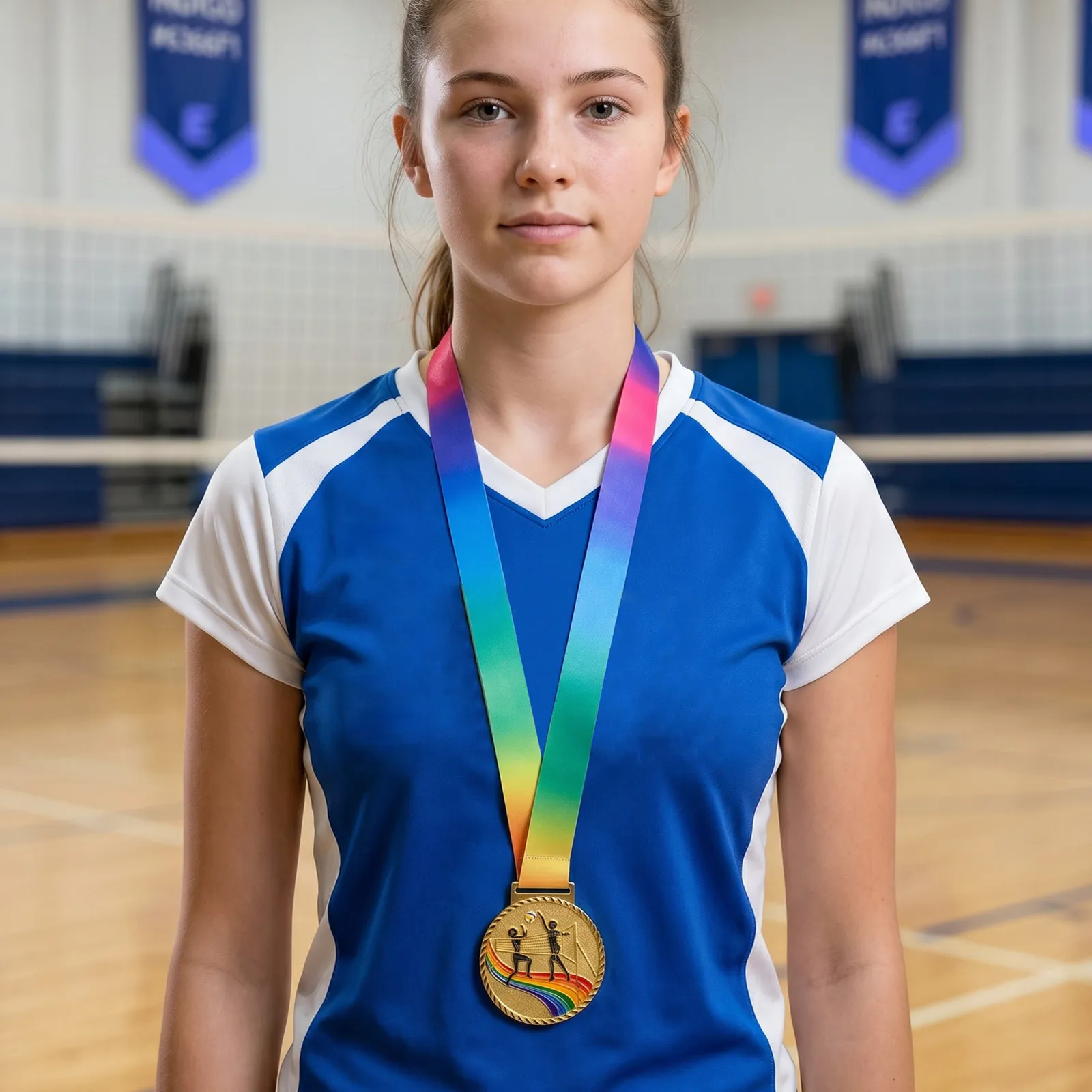 Gold Volleyball Medals Metal Embossed Neck Ribbon for School Tournament Volleyball Award Medals Championship Prizes Club