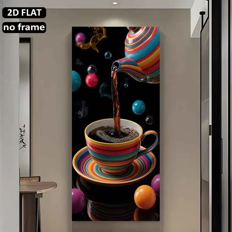 2D Flat, 1pc Large Modern Abstract Coffee Pouring Wall - Jumbo Frame Suitable for Living Room,, Colorful Coffee Theme Suitable f