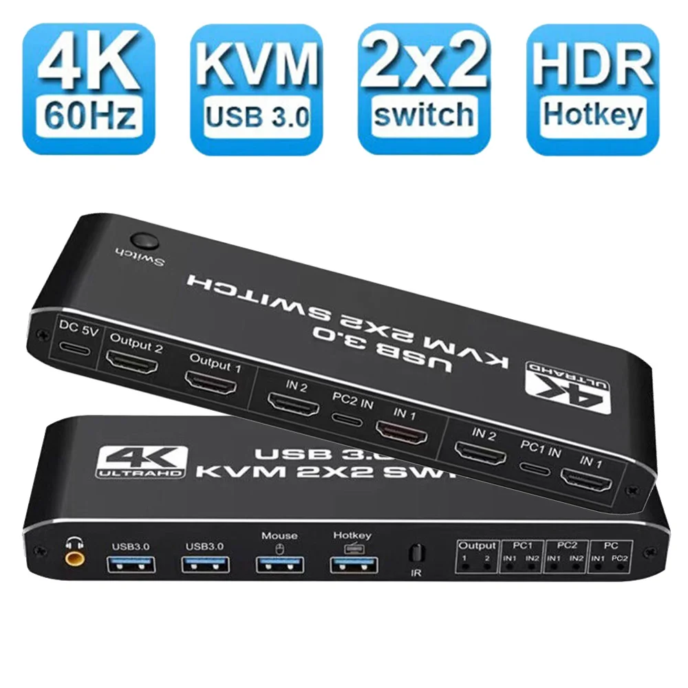 

USB3.0 KVM Switch 2 Computers 2 Monitors Dual Monitor KVM Switch For 2 Computers Share 2 Displays USB 3.0 Port HDMI-Compatible