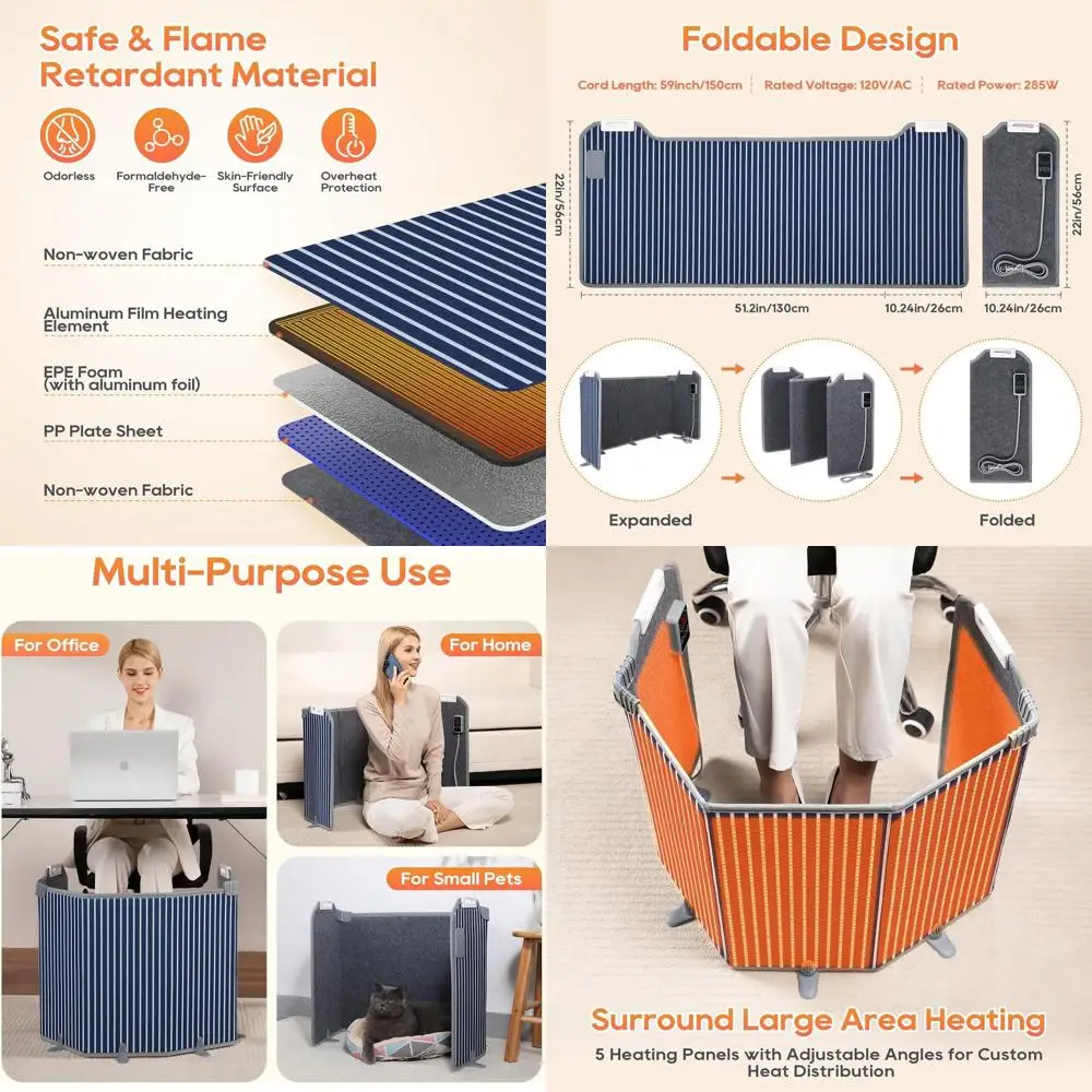 

Portable Foldable Desk Heater with 12H Timer, 8 Heat Settings, Safe Quiet Leg & Foot Warmer, Blue