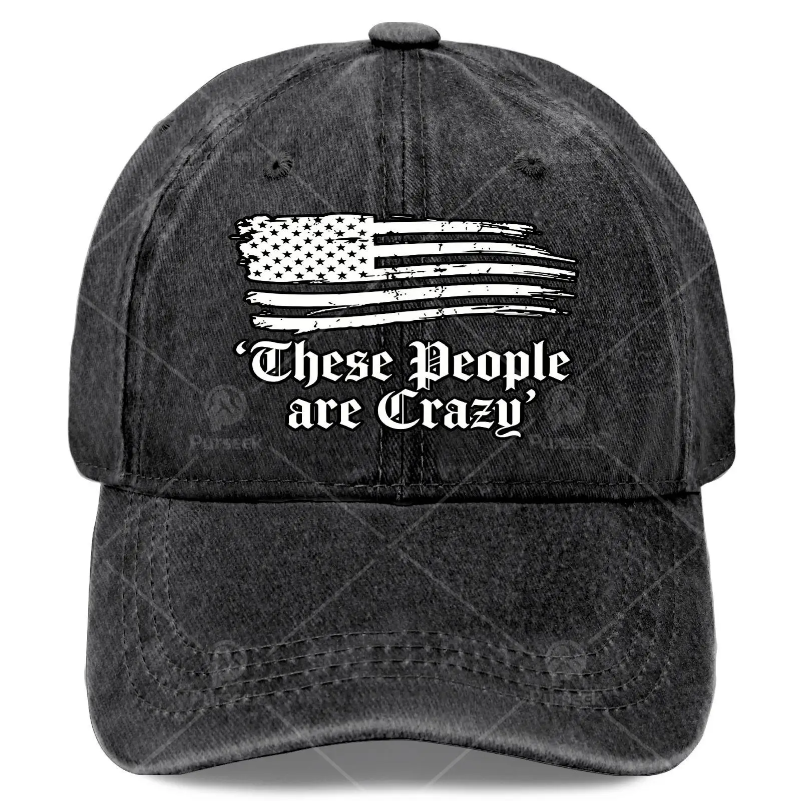 These People Are Crazy USA Flag Vintage Baseball Suitable for &, Retro Washed Unisex Hat with Full-Body Flag Print, Lightweight