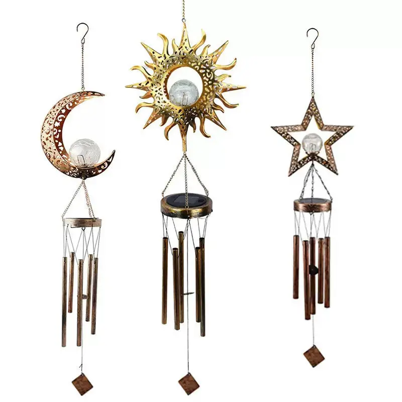 

Solar Ironwork Cutout Moon Wind Chimes - Waterproof Outdoor Garden & Balcony Pendant Light, Patio Landscape Ambiance Decor