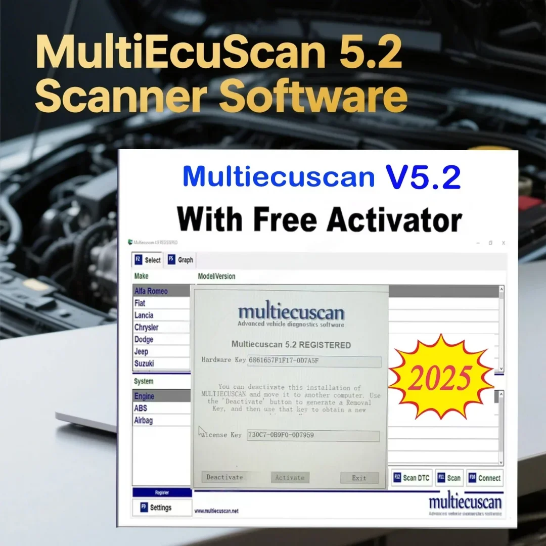 

European auto repair Multiecuscan 5.2 for Fiat Software Multiecuscan V5.2 for Fiat/Chrysler/Dodge/Jeep/Suzuki Scanner Software