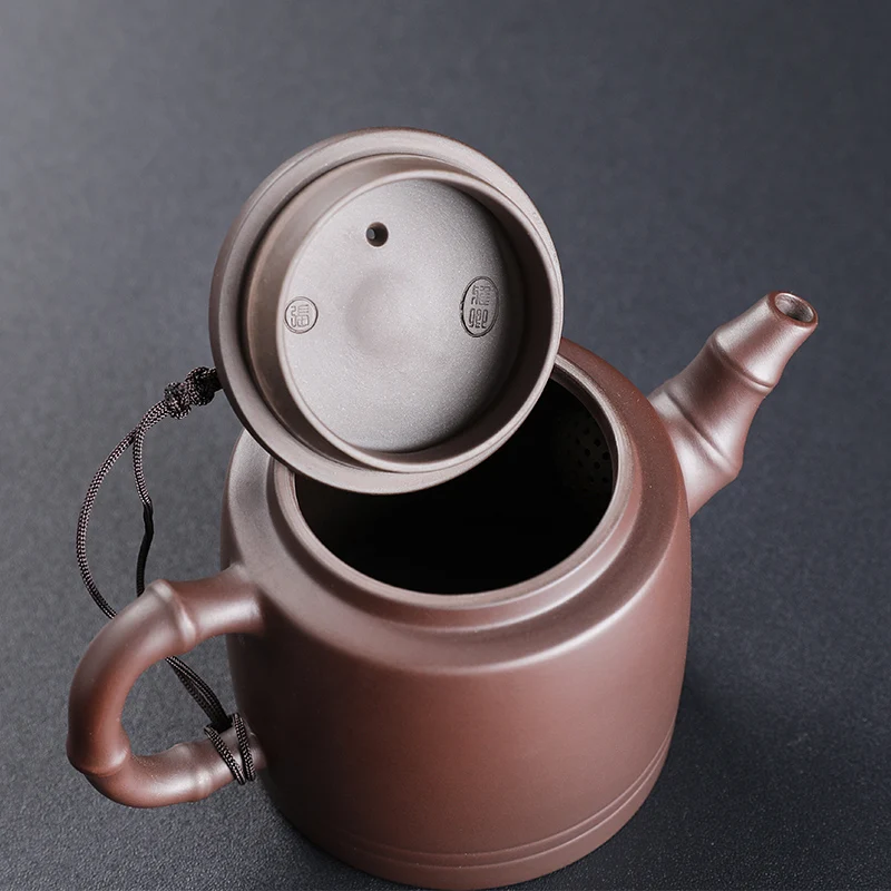 Handmade Antique Purple Clay Teapot Yixing  Filter Beauty Kettle Bamboo Knot Design Dahongpao Pu\'er Tea Red Teapot Accessories
