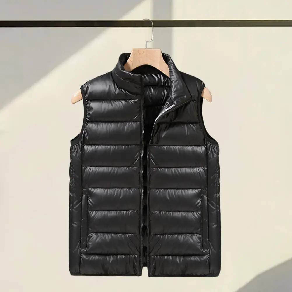 

Stand-up Collar Vest Quilted Stand-up Collar Vest Coat with Zipper Pockets Lightweight Warm Outerwear for Men Down Cotton