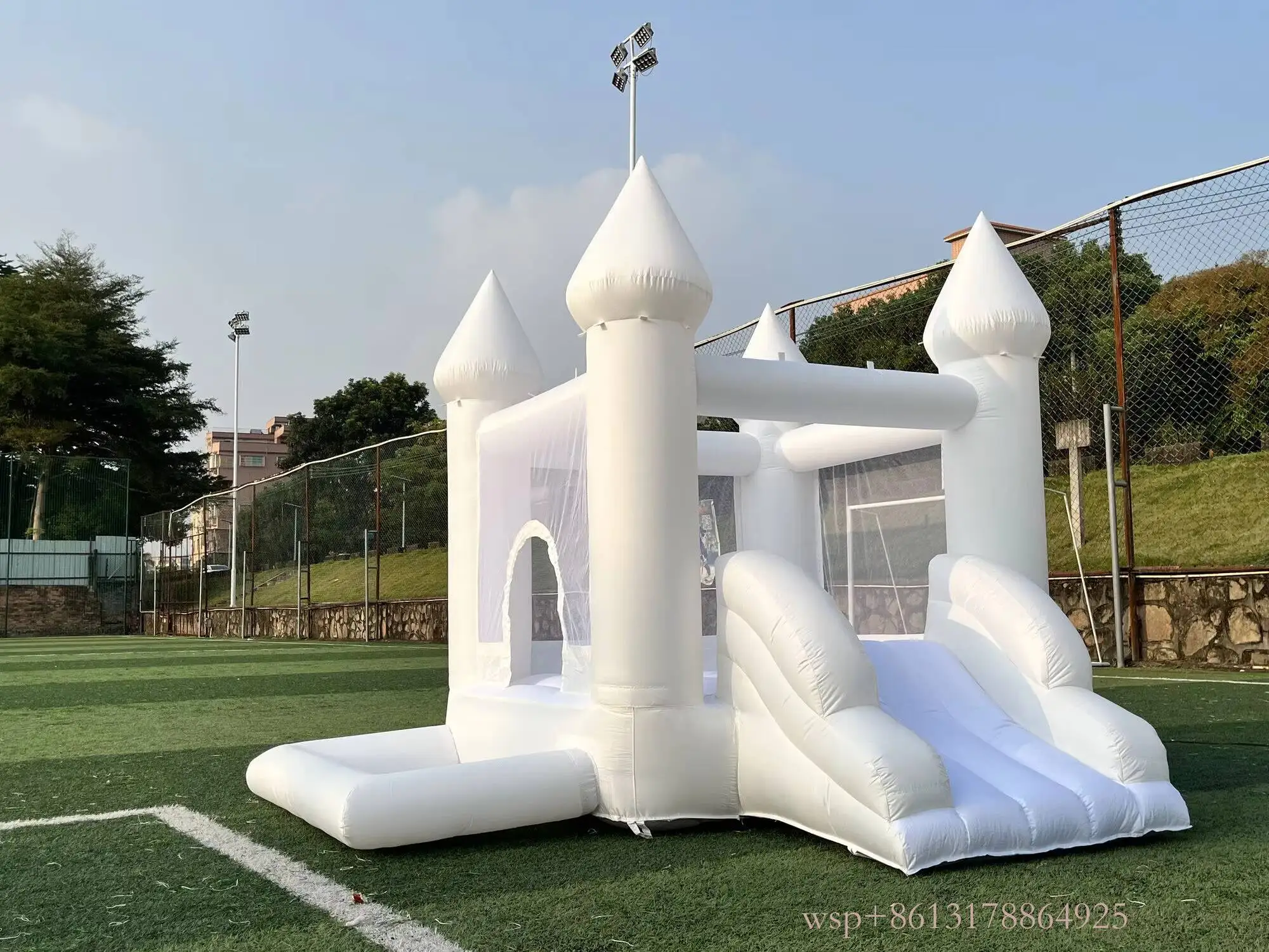 Iatable avec toboggan, piscine à balles et souffleur, château de saut blanc, maison de rebond Oxford pour mariage pour enfants, 9 pieds