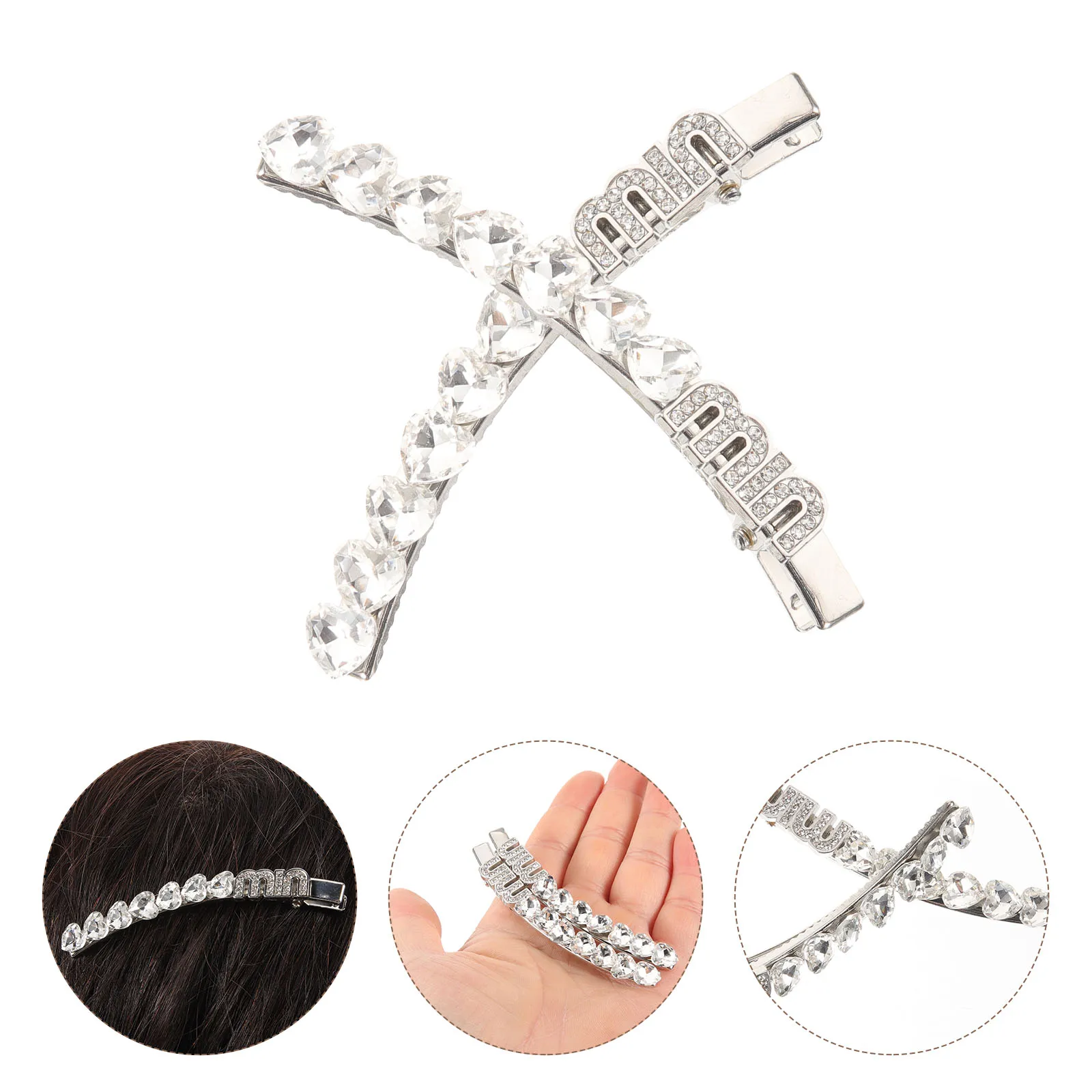 

2Pcs Heart Shaped Rhinestone Metal Hairpins Large Barrettes for Thick Hair Women Girls Hair Accessories Decorative Clips Pins