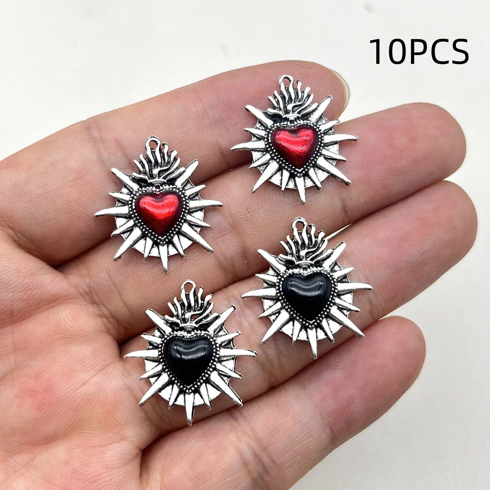 8/10PCS Vintage Flame Sacred Heart Talisman Enamel Thorn Sacred Heart Pendant DIY Jewelry Accessories