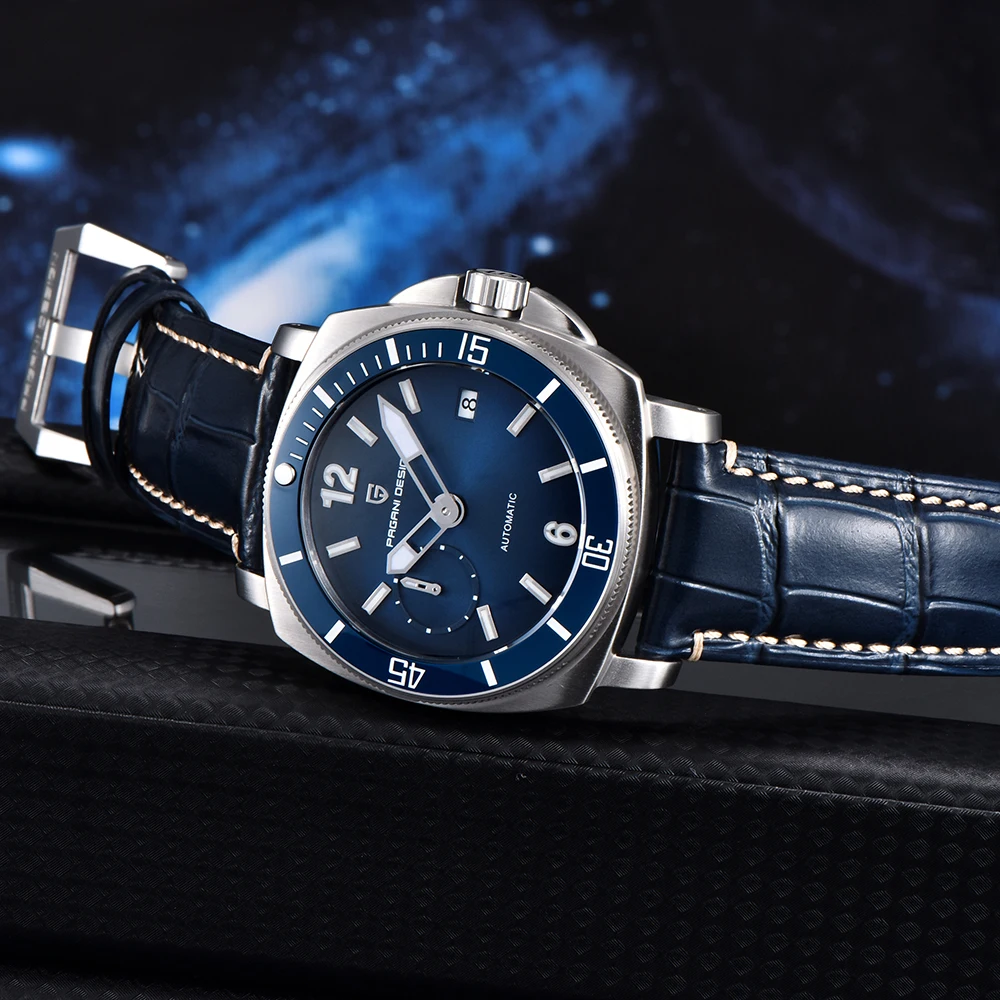 جديد PAGANI تصميم الغوص ساعة رياضية جلدية أعلى الميكانيكية التلقائية ووتش للماء الفولاذ المقاوم للصدأ الياقوت الساعات للرجل #5