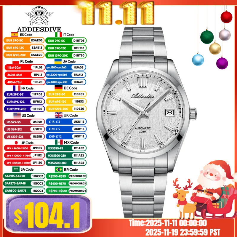 

ADDIESDIVE Watch For Men 39mm Sapphire Glass BGW9 Super Luminous 3D Bark Dial 10Bar Waterproof Automatic Mechanical Watch