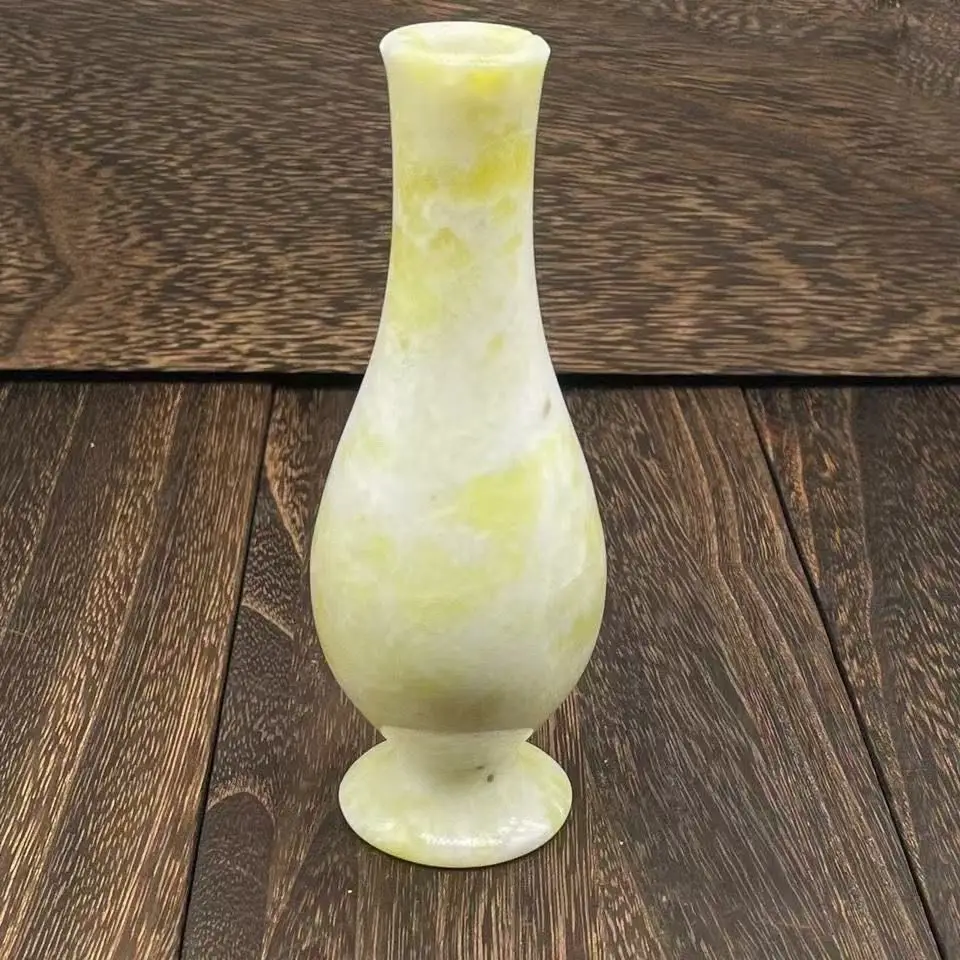 Natural Stone Vases Ornament Home Decoration Accessories For Living Room Office Desk Yellow Jade Desktop Vase