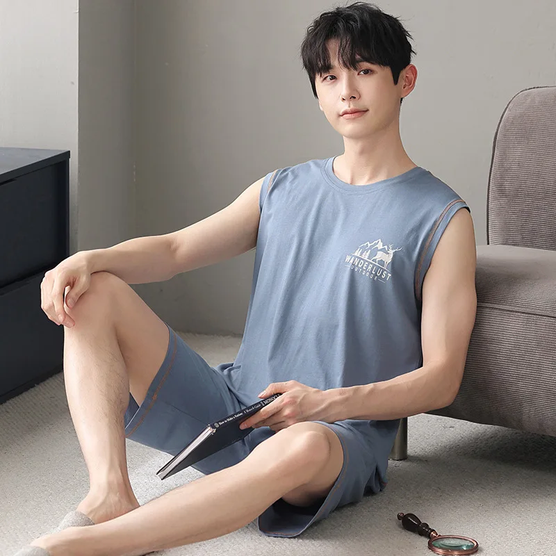 L-4XL Modal Soft Homewear for Men 2024 Summer Sleeveless Nightwear Shorts Pajamas Set Young Boy Korean Fashion Sleepwear