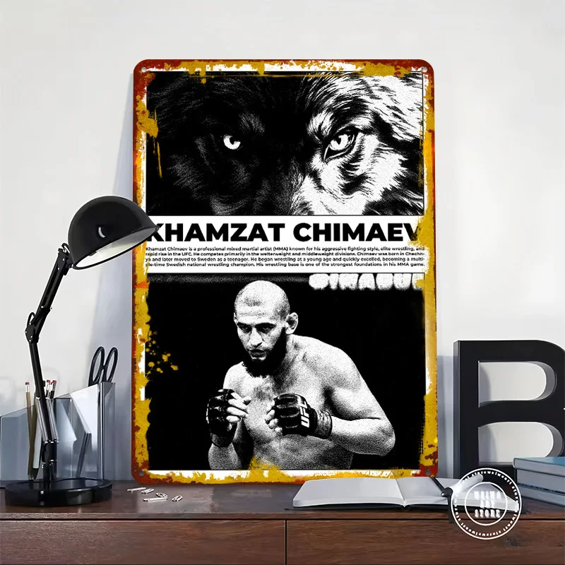 Khamzat Chimaev MMA Fighter Printed Poster Customized Retro Wall Art Vintage Metal Tin Signs for Home Room Decorations Man Cave