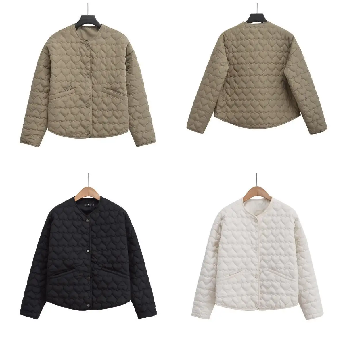 

Autumn Winter New Fashion Love Quilted Women Cotton Jacket Versatile Solid Color Female Cotton Coat