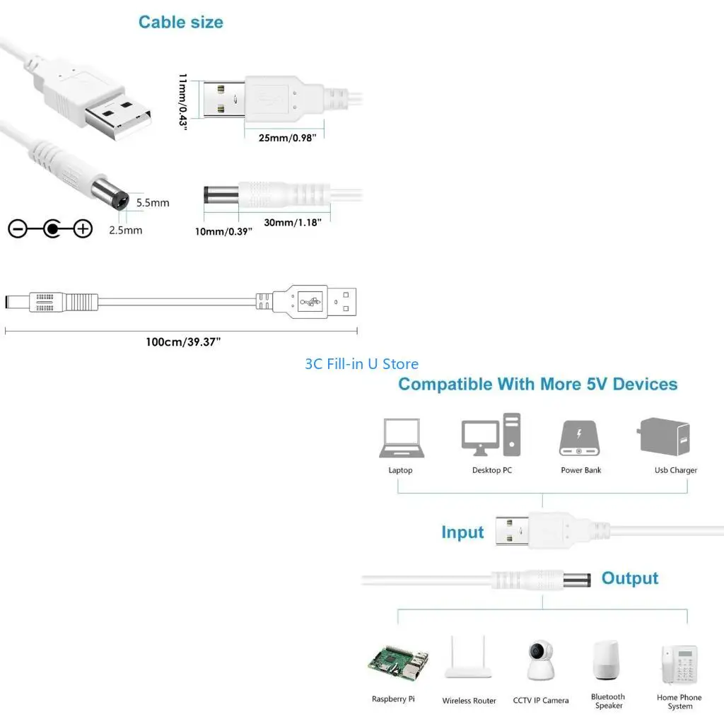 G8TA Usb To DC5V Power Cord Multifunctional with DC5.5x2.1  5.5x2.5 4.0x1.7 8pcs Plugs 8-In-1 USB toDC Charging Cable