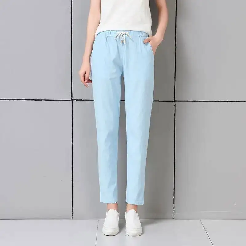 2025 Summer Pants For Women Solid Lace Up Harem Pant Casual Baggy Elastic High Waist Cropped Trousers Female Clothing