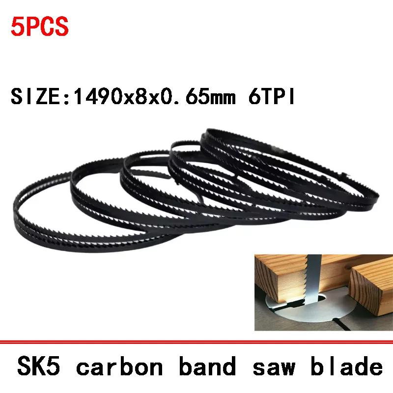 

5PCS SK5 carbon Band Saw Blades Bandsaw Blade Wood 1490 8 0.65mm 6T TPI for Scheppach BASA 1.0 Basa 1 Cutting Wood Woodworking